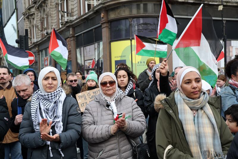 Pro-Palestine supporters march from Writers Square to City Hall on Holocaust Rememberance Day where a number of people from Jews for Palestine addressed the large crowd. PICTURE MAL MCCANN