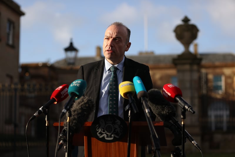 Northern Ireland Secretary Chris Heaton-Harris following a meeting with Northern Ireland party leaders at Hillsborough Castle