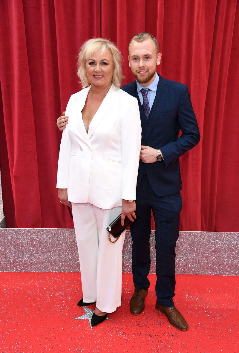 Cleaver and her son Elliot Quinn at the British Soap Awards in 2018