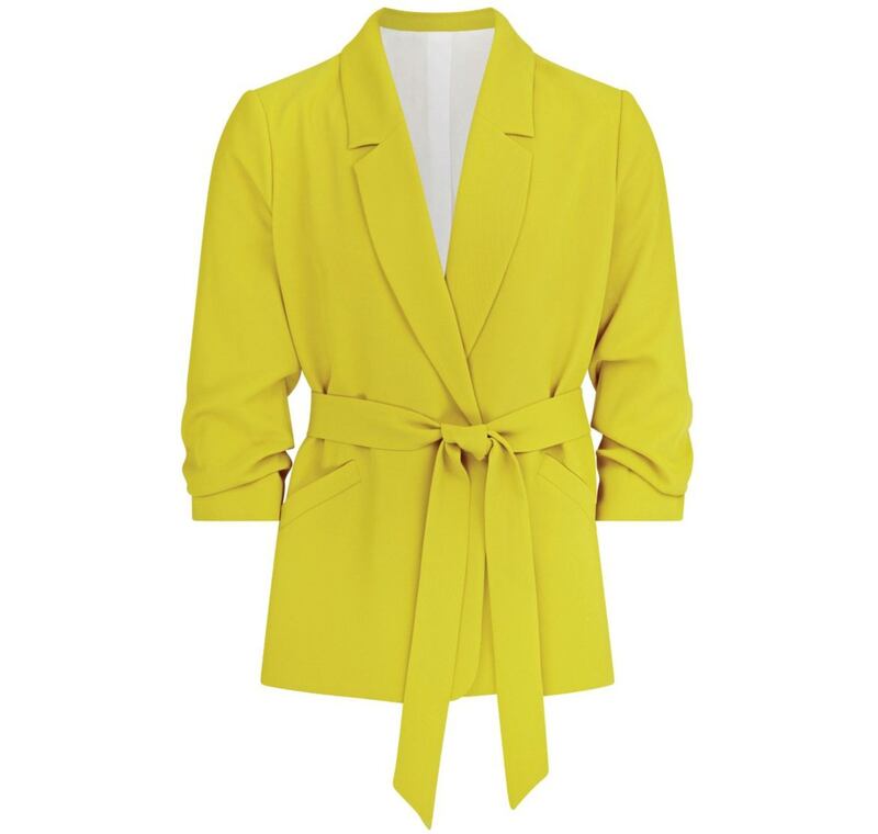 River Island Plus Yellow Ruched Sleeve Belted Blazer, &pound;49 