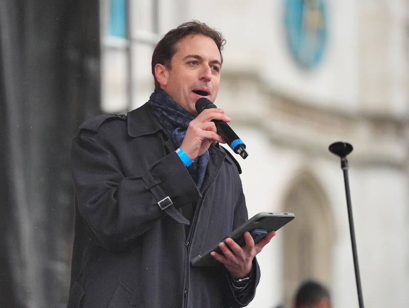 Gideon Falter speaking at the rally in Parliament Square