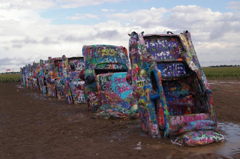 Cadillac Ranch outside Amarillo, Texas,  created in 1974 by Chip Lord, Hudson Marquez and Doug Michels