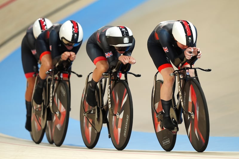 Elinor Barker, Josie Knight, Anna Morris and Jessica Roberts during the women’s team pursuit