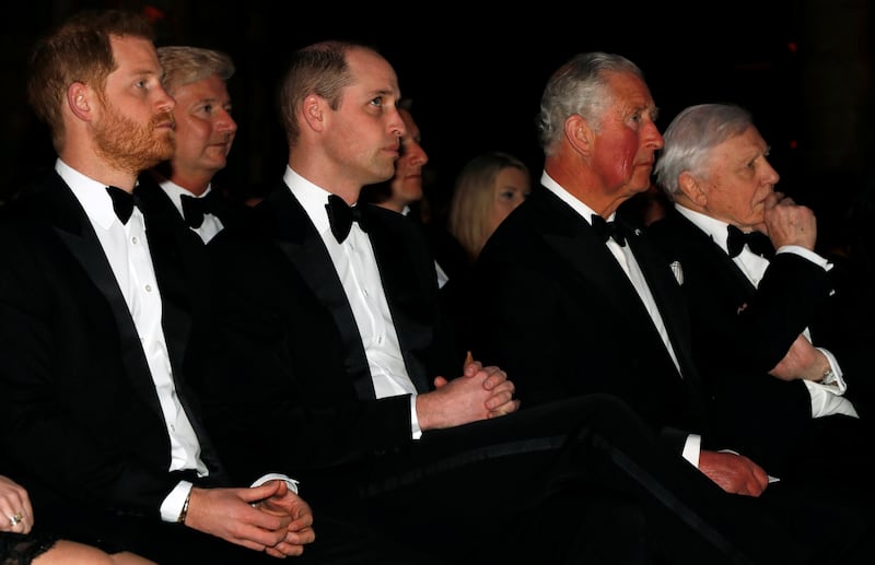 Harry, William and Charles together at a premiere in 2019