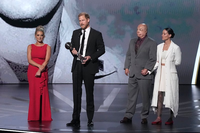 Prince Harry speaks after receiving the Pat Tillman Award For Service at the ESPY Awards