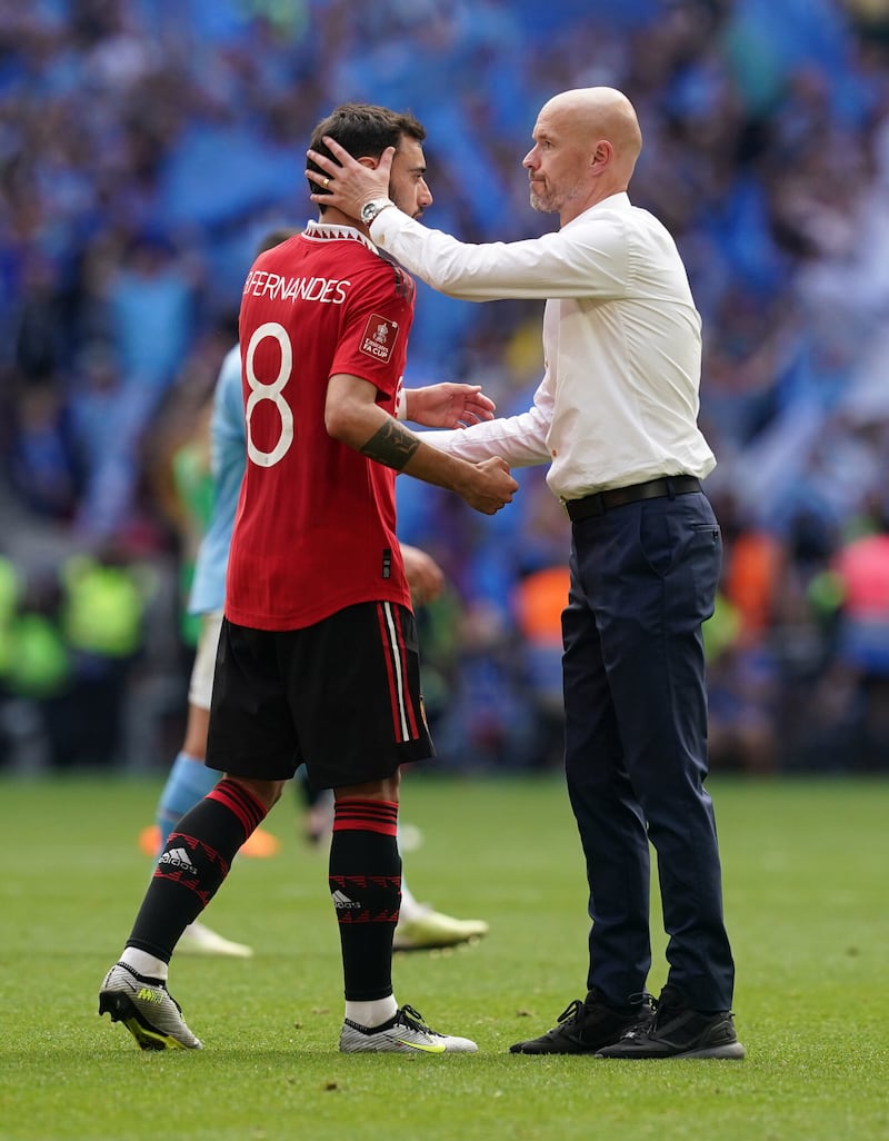 Manchester United manager Erik ten Hag and captain Bruno Fernandes can lead the Red Devils to another good campaign, and possibly another top three finish Picture by PA