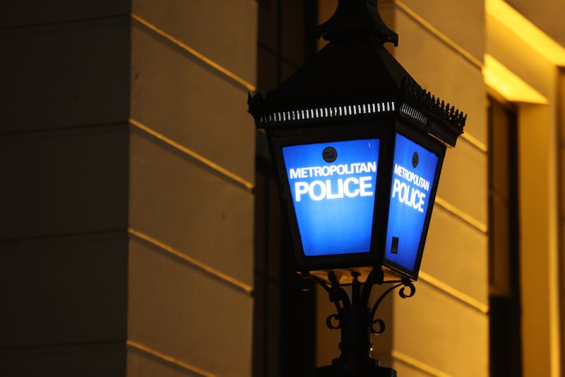 A lamp outside a police station