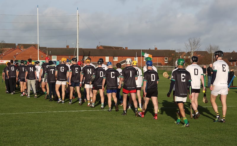 A Hurling for Gaza Allstar Exhibition game at Corrigan Park in Belfast  on Saturday, in Aid of the Gaza paediatric care initiative.
PICTURE COLM LENAGHAN