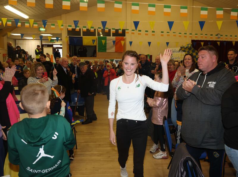 Ciara Mageean is greeted by the people of Portaferry on her homecoming following a record breaking season. Picture by Mal McCann