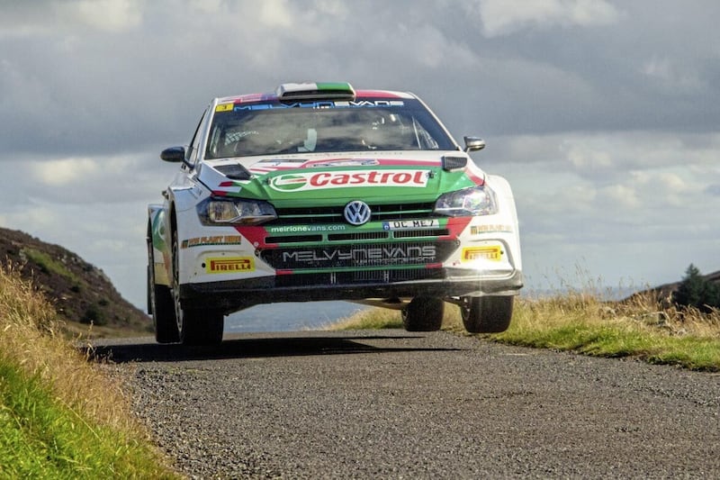 Wales&rsquo;s Meirion Evans and Jonathan Jackson on their way to winning the Modern Tyres Ulster Rally &ndash; the partnership&rsquo;s maiden international rally success. 