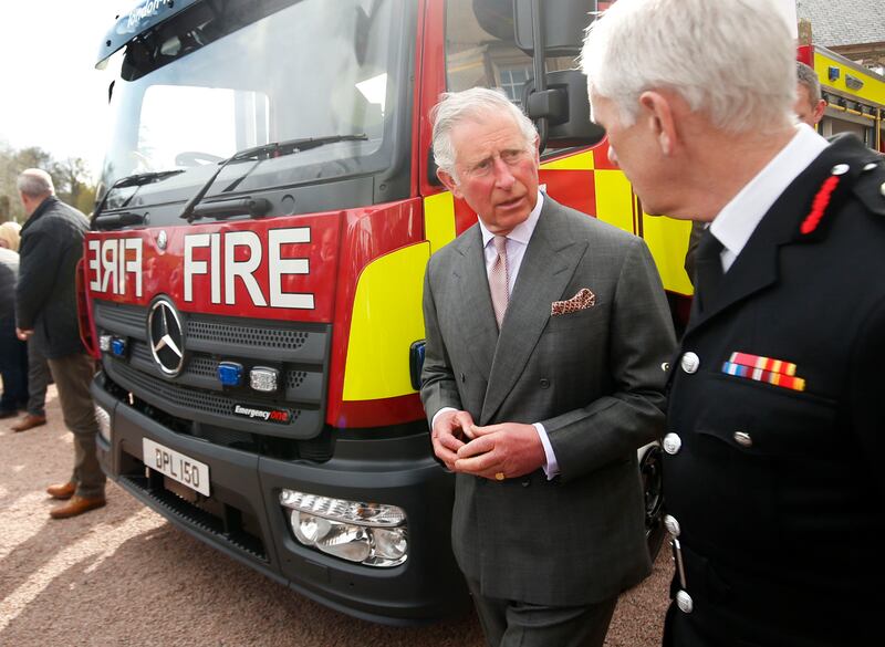 The Prince of Wales is shown a new fire engine at Dumfries House in East Ayrshire in Scotland in 2016