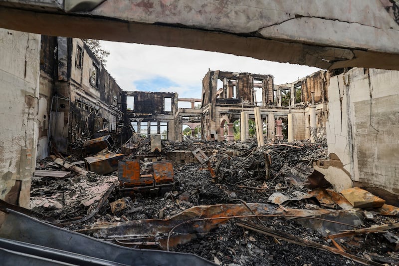 The remains of a home on Davis Island that burned during Hurricane Helene in Tampa, Florida (Mike Carlson/AP)