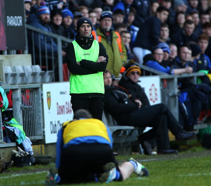 Donegal All-ireland winner Karl Lacey took over the Kilcoo reins from Conleith Gilligan and Richie Thornton. Picture by Seamus Loughran