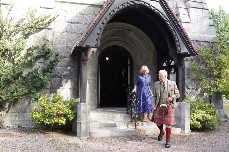 Charles and Camilla leaving a service at Crathie Kirk last September to mark the first anniversary of the death of the late Queen