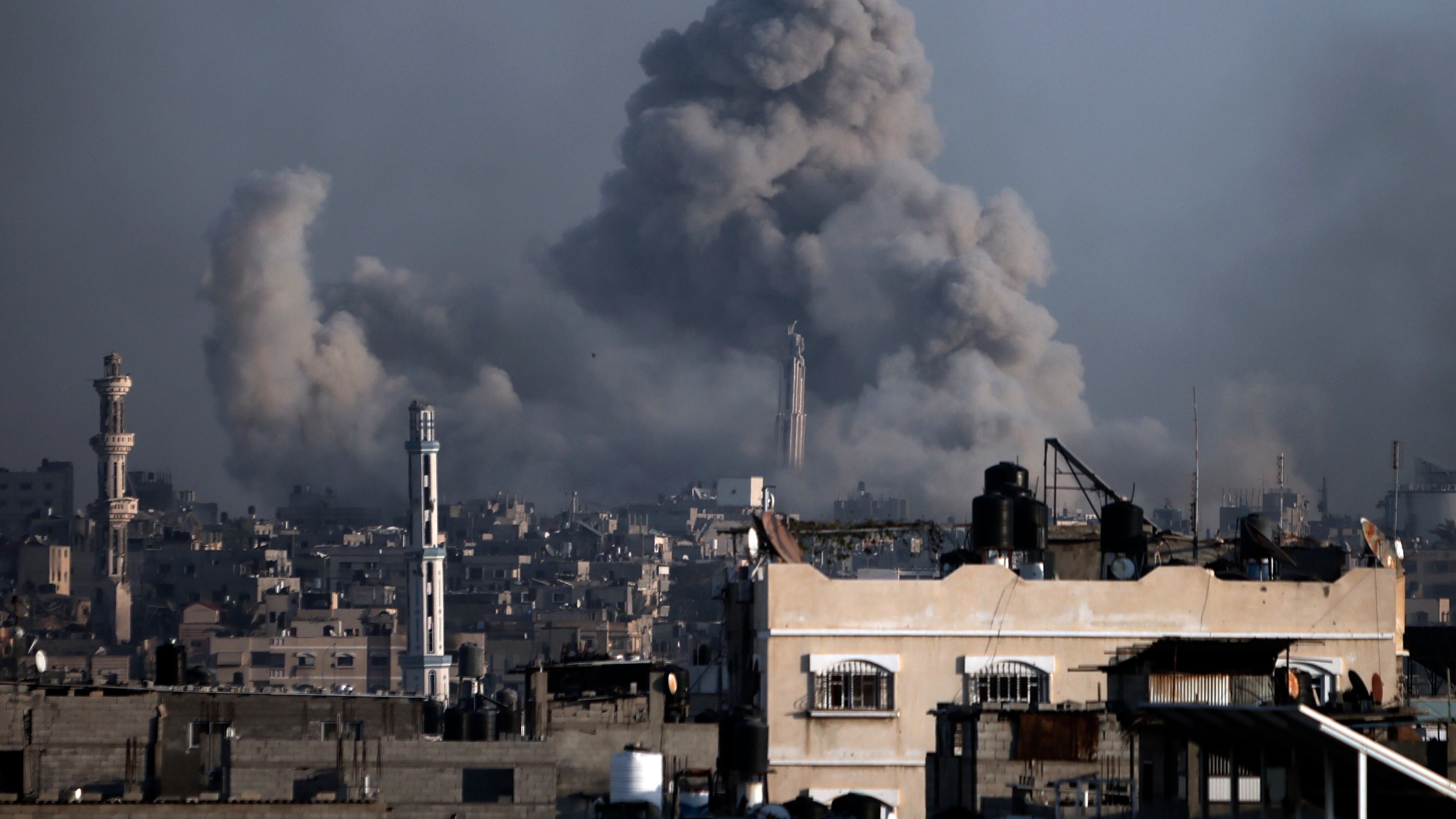 Smoke rises following Israeli bombardments in Khan Younis, southern Gaza Strip (Mohammed Dahman/AP)