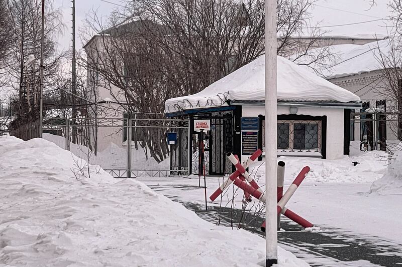 The entrance to the prison colony where Alexei Navalny died (AP)