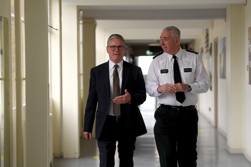 Prime Minister Keir Starmer with PSNI Chief Constable Jon Boutcher during a visit to PSNI College at Garnerville in Belfast