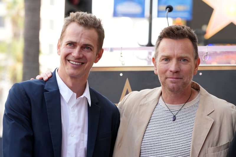 Ewan McGregor with Hayden Christensen on the Hollywood Walk of Fame (Jordan Strauss/AP)