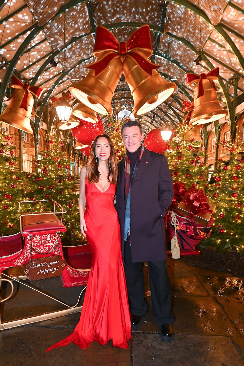 Luke Evans and Myleene Klass, who are ambassadors for Save the Children, took part in turning on the Christmas light at Covent Garden 2024