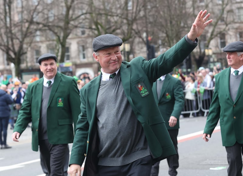 Performers entertain the crowd as  Thousands line the streets for the St Patrick’s day Parade in Belfast on Sunday.
PICTURE COLM LENAGHAN