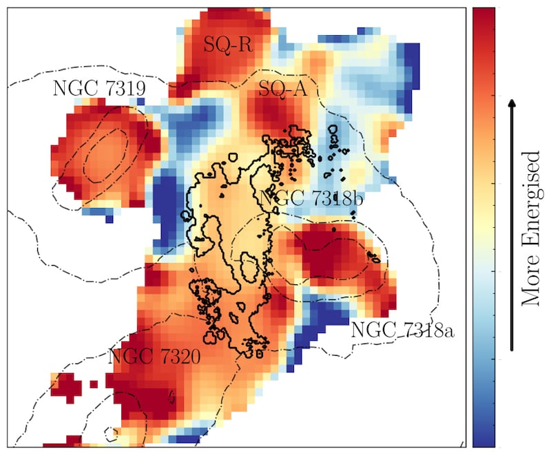 The blue colours indicate older, low-energy plasma, while the orange and yellow areas mark regions that are being actively energised