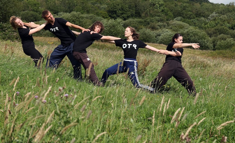 Dancers Sarah Flavelle, Rosie Mullin, Clara Kerr, Harry Wilson and Ed Mitchell from Off The Rails Dance Company.
PICTURE COLM LENAGHAN