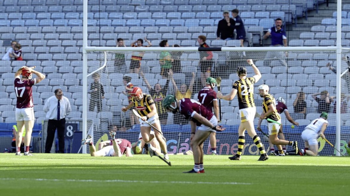 Kilkenny's Cillian Buckley (18) celebrates his late goal which won Sunday's Leinster SHC final against Galway at Croke Park