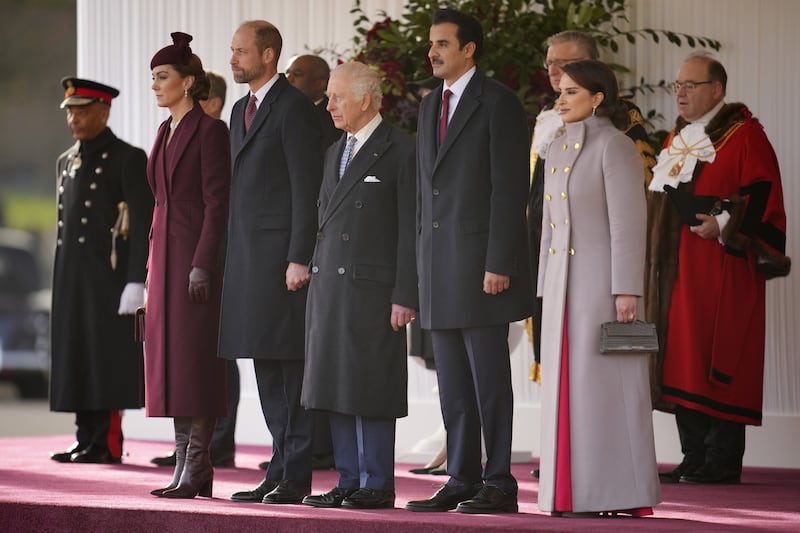 The royals and their guests at a ceremonial welcome at Horse Guards Parade