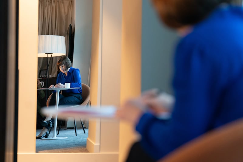 Chancellor of the Exchequer, Rachel Reeves preparing her keynote speech in her hotel room in Liverpool