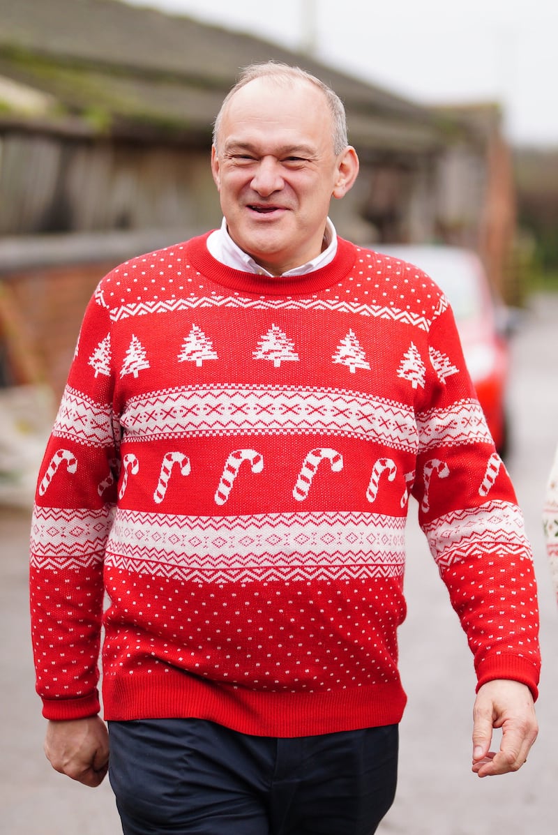 Sir Ed Davey arrives for a visit to Pamington Farm Christmas Tree Centre in Pamington, near Tewkesbury, Gloucestershire