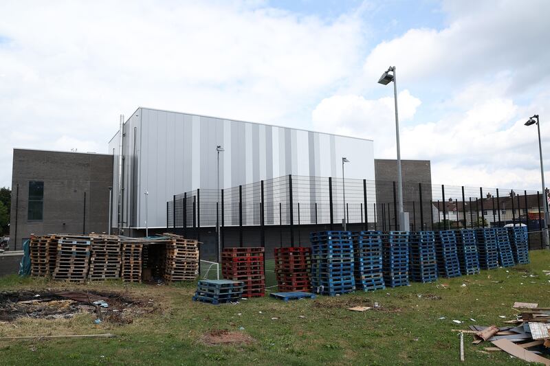 Bonfire materials and pallets at the rear of Lisnasharragh Liesure Centre in east Belfast 