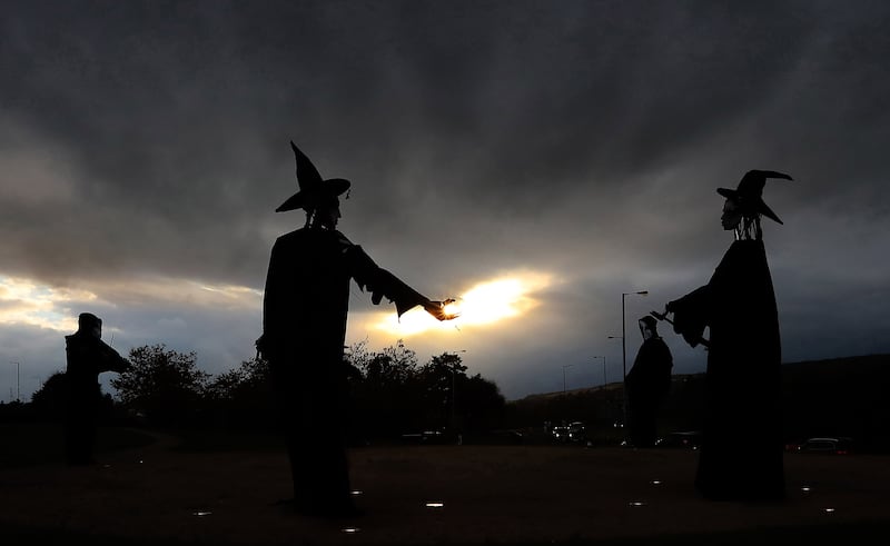 Casting spells at The Tinnies in Strabane as the Halloween celebrations get underway in the north west. Picture Margaret McLaughlin 24-10-2024