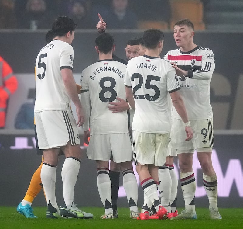 Bruno Fernandes was sent off as Manchester United lost 2-0 at Wolves