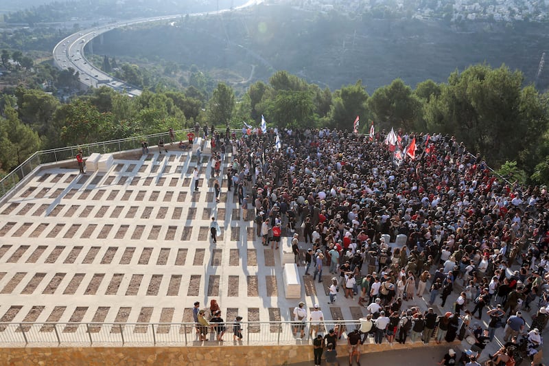 Mourners in Jerusalem gather for the burial of Israeli-American hostage Hersh Goldberg-Polin, who was killed in Hamas captivity in the Gaza Strip (Gil Cohen-Magen/Pool via AP)