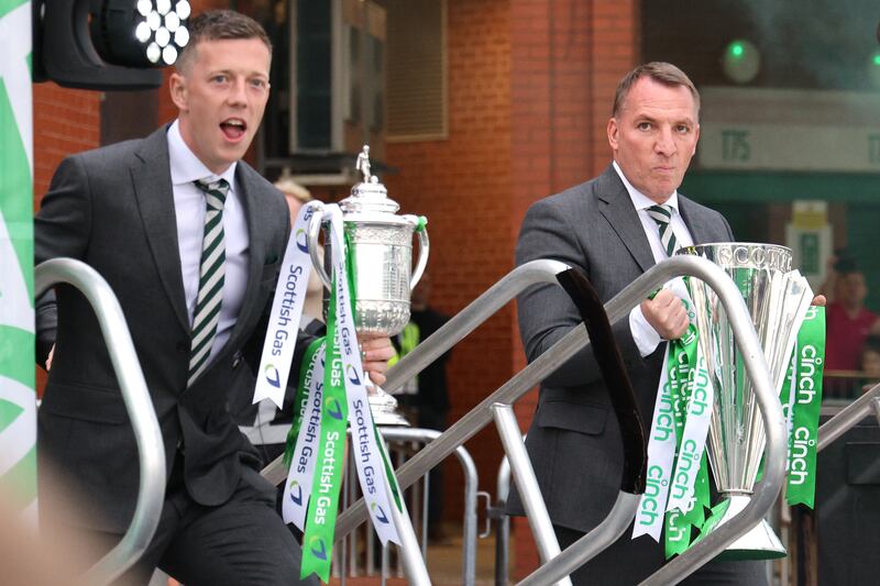McGregor (left) and Brendan Rodgers claimed the double with Celtic