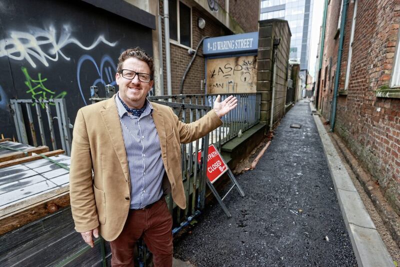 Historian Sean Napier from 1798 Walking Tour, at Sugarhouse Entry. Work is under way to reopen it for the public for the first time in 50 years. Picture by Liam McBurney 