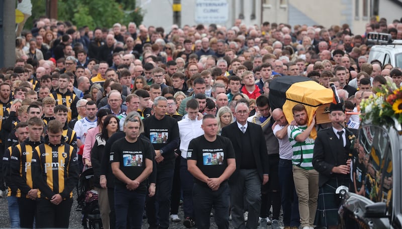 Crossmaglen Rangers player Caolan Finnegan  funeral takes place on Monday, Caolan received a lap of honour at Crossmaglen ground before the funeral at St Patrick’s Church.
PICTURE COLM LENAGHAN