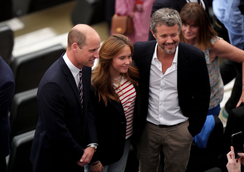 (Left to right) the Prince of Wales, Princess Josephine of Denmark and King Frederik X of Denmark in the stands before the Uefa Euro 2024 match at the Frankfurt Arena in Frankfurt, Germany