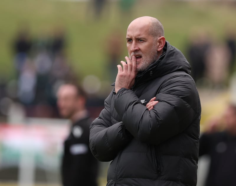 Larnes Manager Gary Haveron        In Today’s game at the Oval Belfast  Glentoran v Larne    in the Sports Direct premiership 

Desmond Loughery Pacemaker press