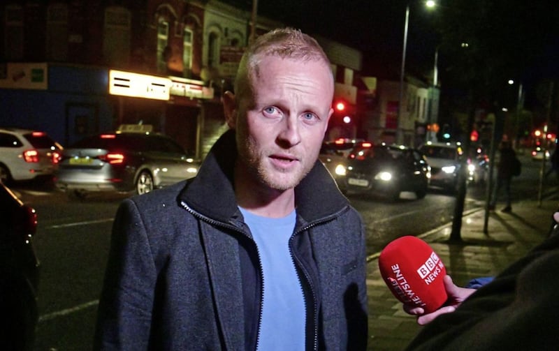 Jamie Bryson at The Con Club in Belfast this week where loyalists voiced opposition to Boris Johnson&#39;s Brexit deal. Picture by Alan Lewis/Photopress 