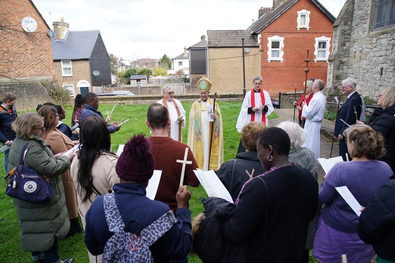 Archbishop of Canterbury Justin Welby leads a Palm Sunday parade to St Philips Church in Maidstone, Kent, for the Palm Sunday service and communion