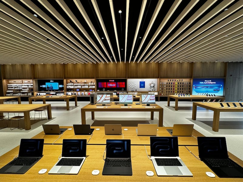 Apple devices on display in its new Belfast store.