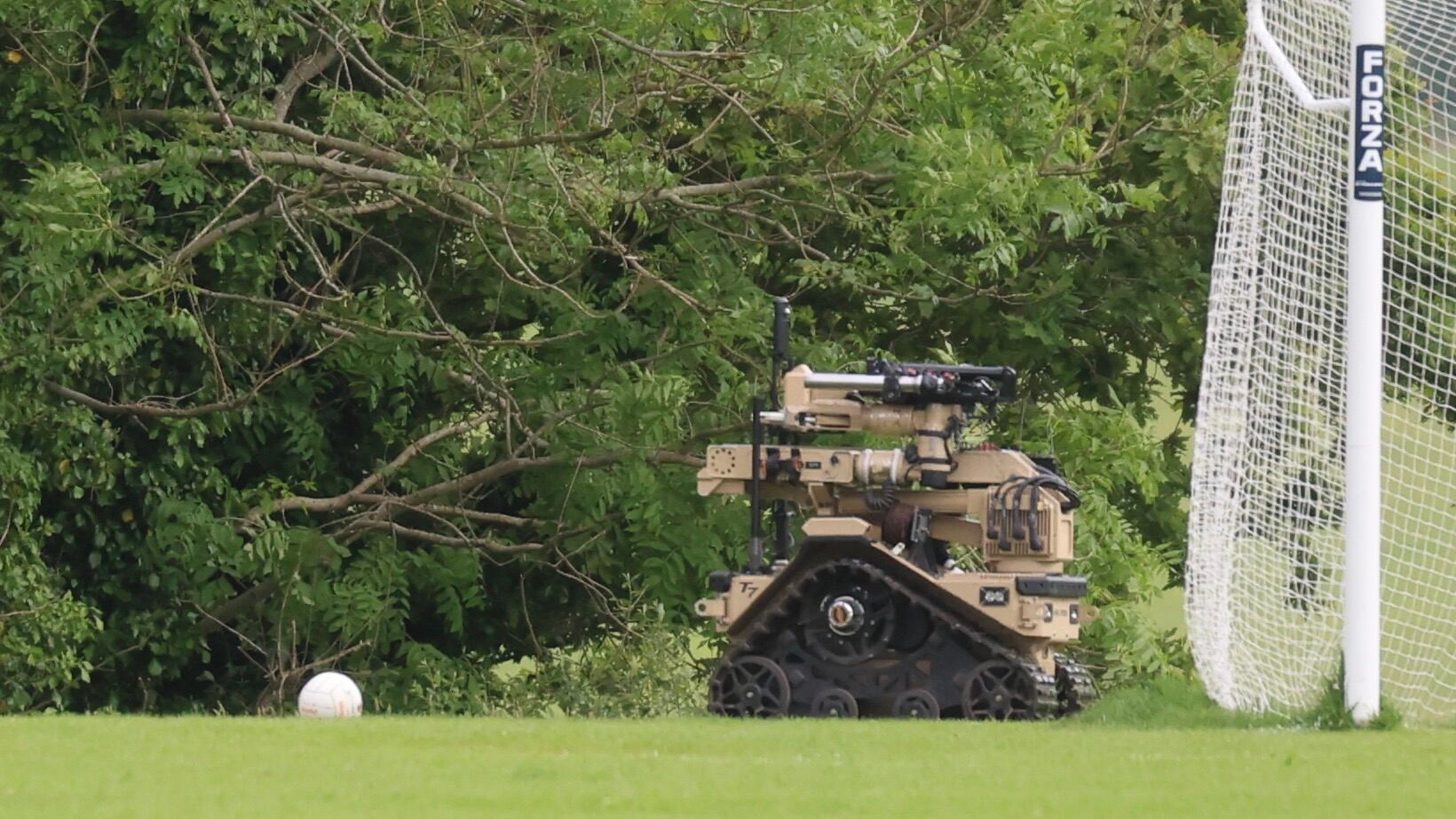 A security operation underway at playing fields used by East Belfast GAA. PICTURE: MAL MCCANN