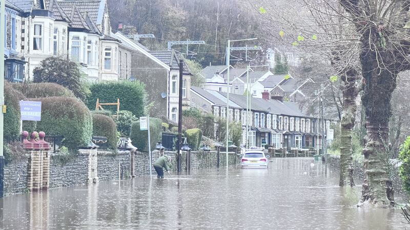 The River Taff flooding in Pontypridd