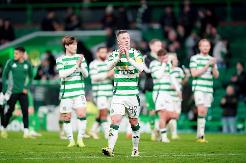 Celtic’s Callum McGregor acknowledges the crowd after victory over Motherwell