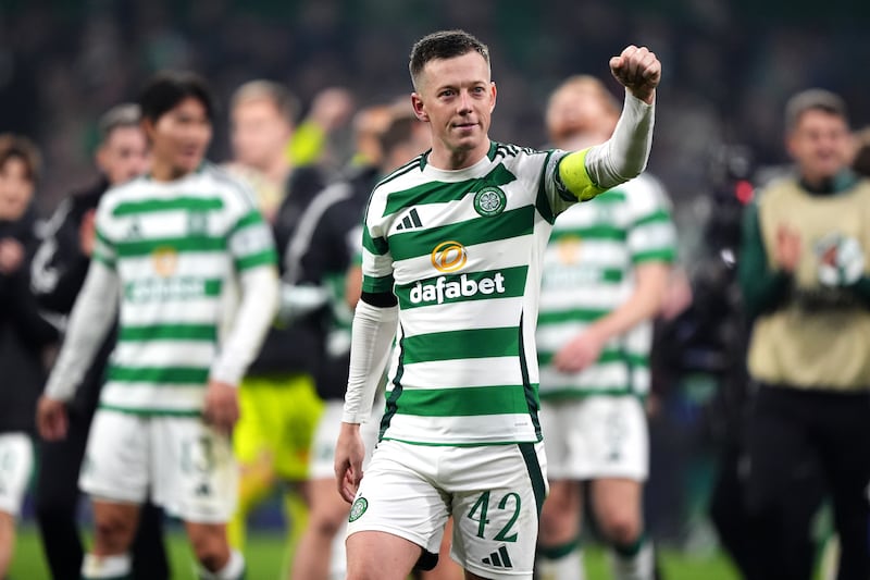 Celtic’s Callum McGregor celebrates his side’s Champions League win against Leipzig on match day four