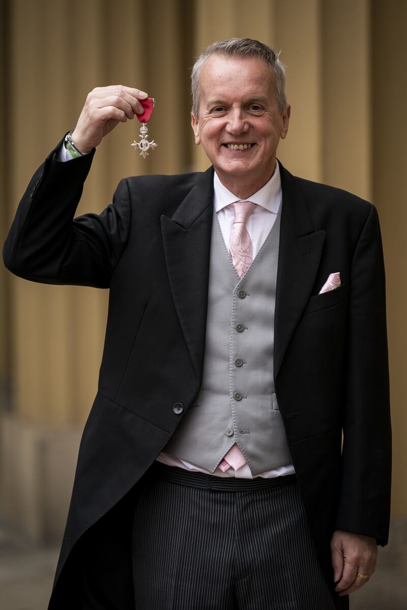 Christopher Collins professionally known as Frank Skinner after being made a member of the Order of the British Empire (MBE) for services to entertainment during an investiture ceremony at Buckingham Palace, London. Picture date: Thursday April 20, 2023.