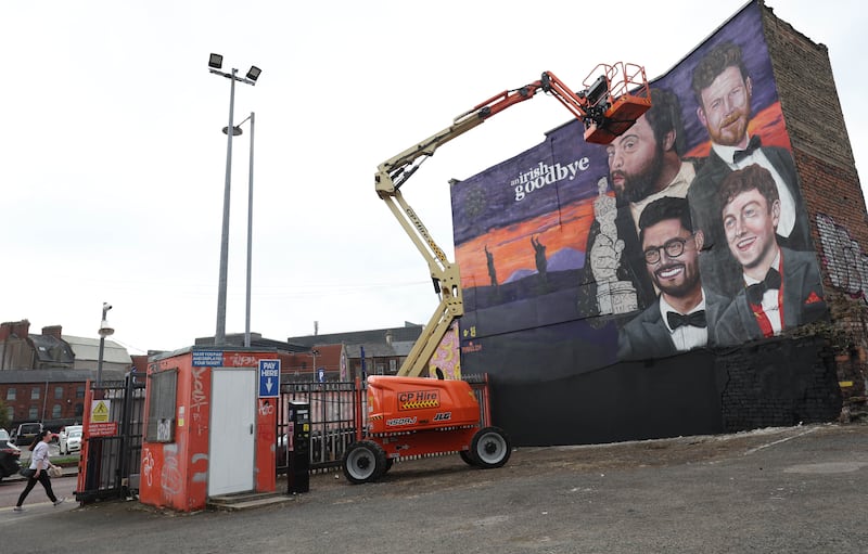 A mural has been erected for Oscar winning Short film The Irish Goodbye near North Street in Belfast.
PICTURE COLM LENAGHAN