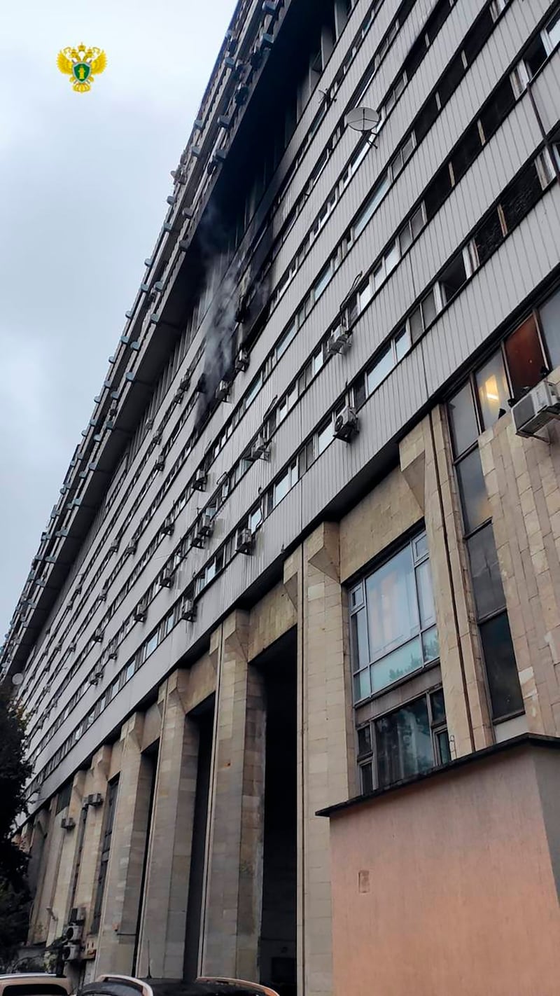 The aftermath of a fire in one of the apartments of the Dom Korabl building (Moscow Prosecutor’s Office/AP)