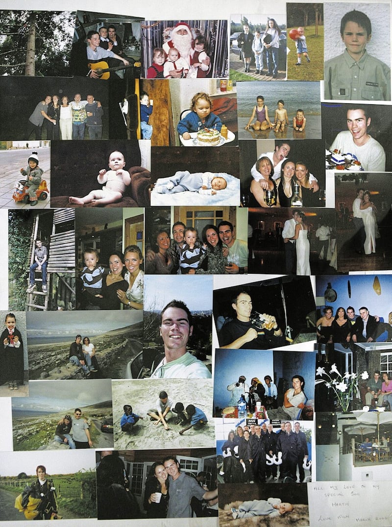 A montage of photographs of missing Holywood man Martin Kelly compiled by his mother Karen in the months after his disappearance in 2006 Picture: Mal McCann 